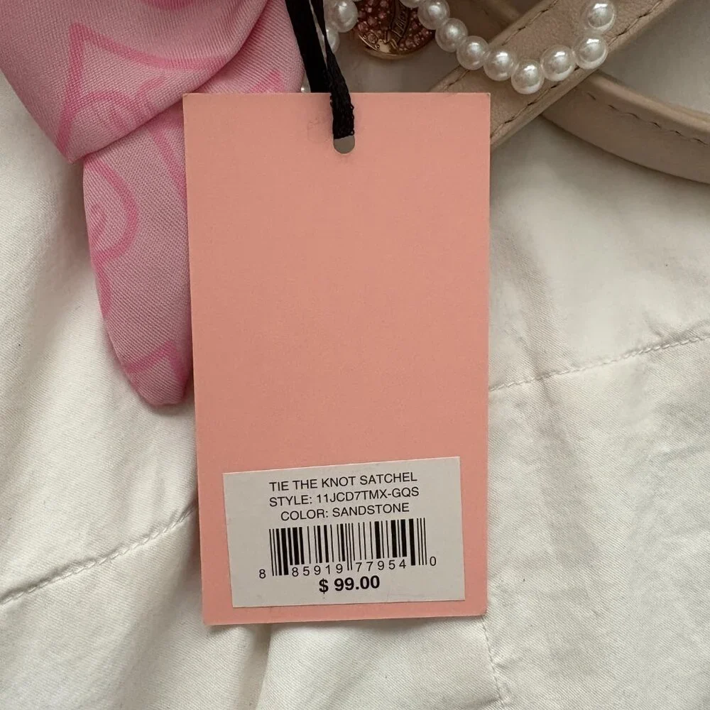 Juicy Couture Tie The Knot Satchel Sandstone Pink Bow Faux Pearl Charm Chic